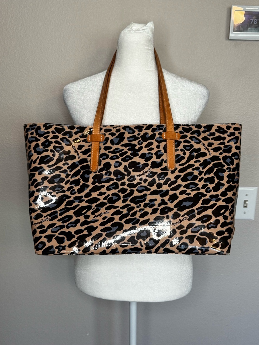 Consuela-Leopard Print Tote Bag with Tan Handles
